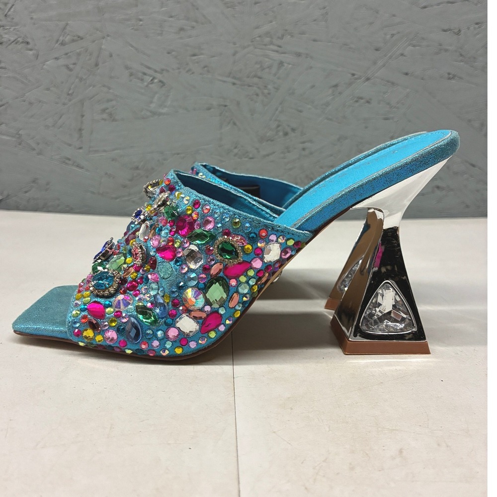 Azalea Wang Aquatina Embellished Slide Sandals Womens 6.5 Blue Rhinestone Party - Picture 8 of 14